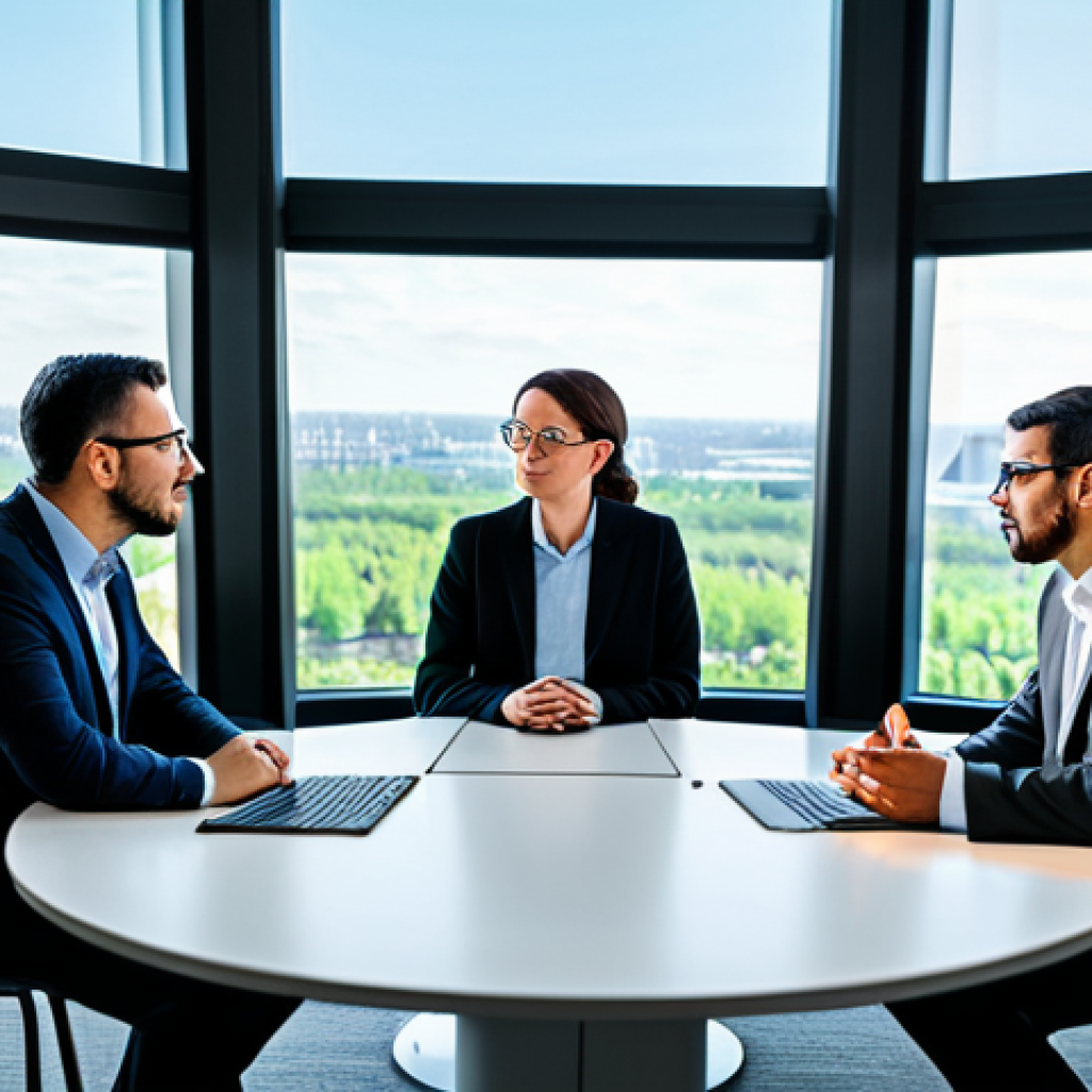 A diverse group of professional policy analysts and technology experts, fully clothed in modest business attire, are engaged in a collaborative discussion around a holographic projection displaying complex data visualizations and digital policy frameworks. The setting is a bright, modern, high-tech conference room with large windows overlooking a green urban landscape. The scene is depicted with natural lighting, sharp focus, and a professional aesthetic. Safe for work, appropriate content, fully clothed, professional dress, perfect anatomy, correct proportions, natural pose, well-formed hands, proper finger count, natural body proportions.