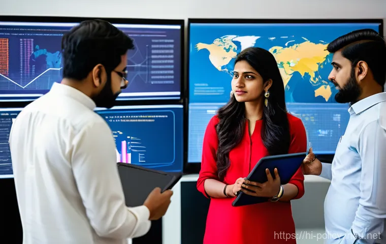 정책분석사와 정책 목표의 설정과 평가 - **Prompt:** A dynamic, wide-angle shot of a diverse group of Indian policy analysts, both male and f...