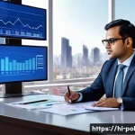 정책분석사와 정책 목표 설정 사례 - A professional policy analyst sitting at a modern desk with multiple digital screens displaying grap...