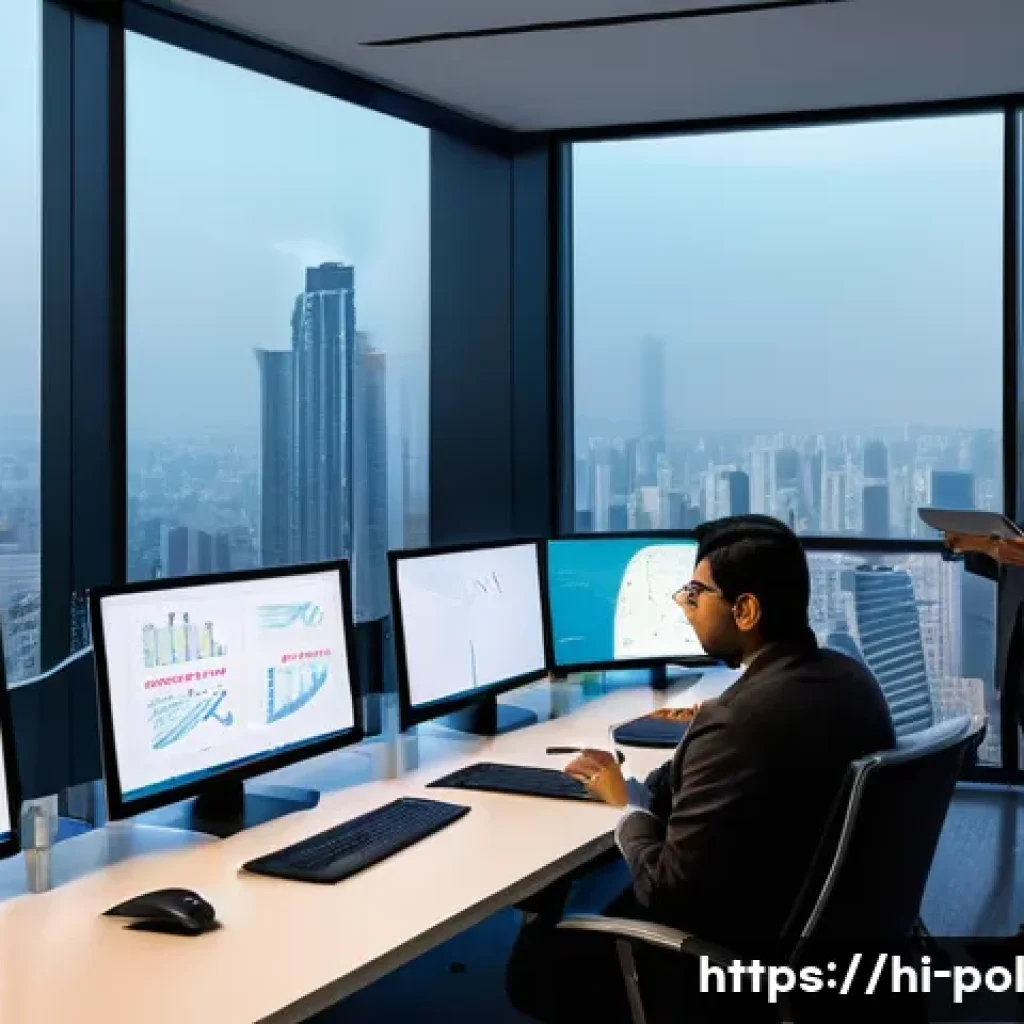 정책분석사와 공공정책 연구의 새로운 접근법 - A modern policymaker office scene showing a diverse group of Indian professionals analyzing real-tim...