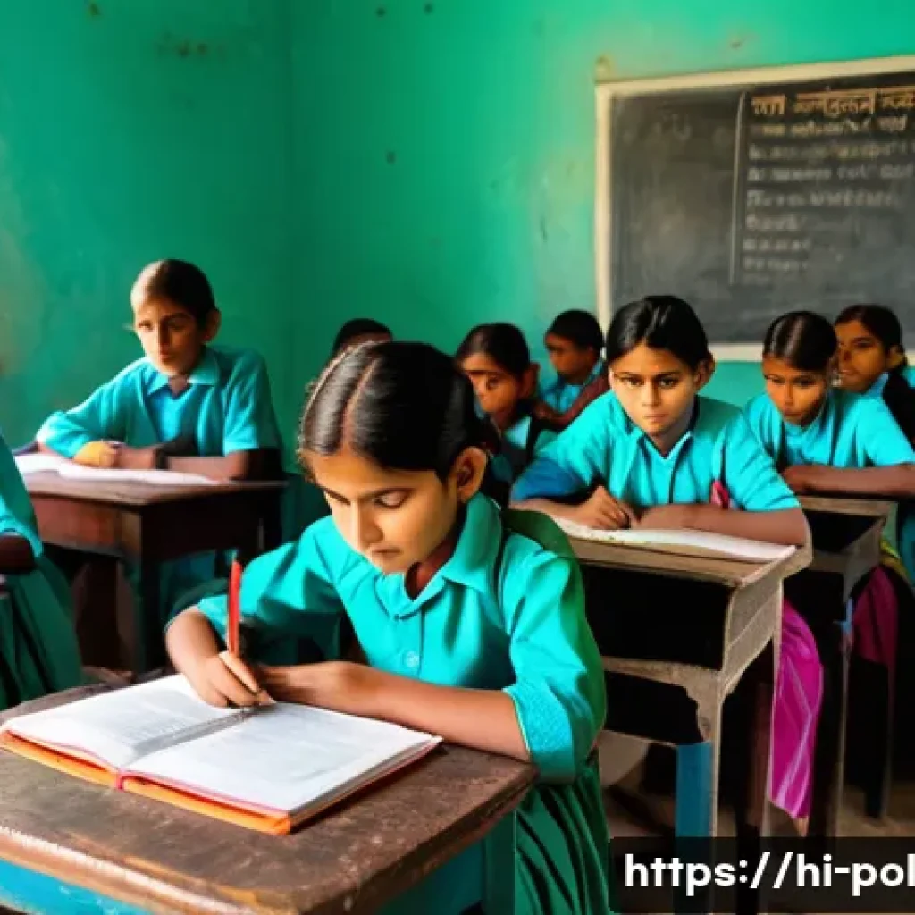 정책분석사와 사회 정책 사례 분석 - A vibrant rural classroom scene in an Indian village, showing children of diverse ages and backgroun...
