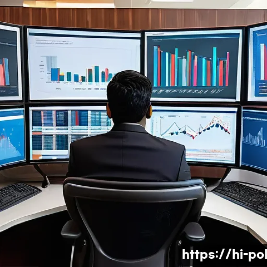 정책분석사와 경력 계발을 위한 조언 - A professional Indian policy analyst working in a modern office setting, surrounded by multiple comp...