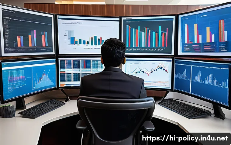 정책분석사와 경력 계발을 위한 조언 - A professional Indian policy analyst working in a modern office setting, surrounded by multiple comp...
