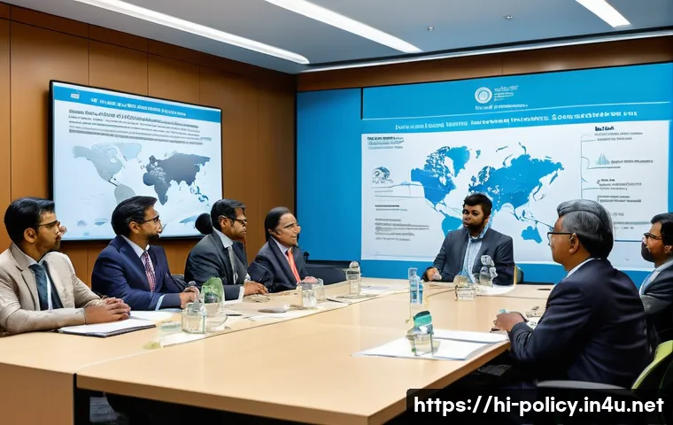 정책분석사와 국제 협력 사례 - A diverse group of Indian policy analysts engaged in a collaborative international conference room s...