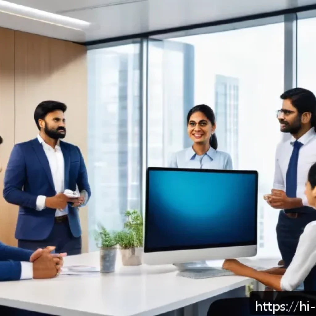 정책분석사와 조직의 변화 관리 사례 - A modern corporate office setting showing a diverse group of Indian employees engaged in a transpare...