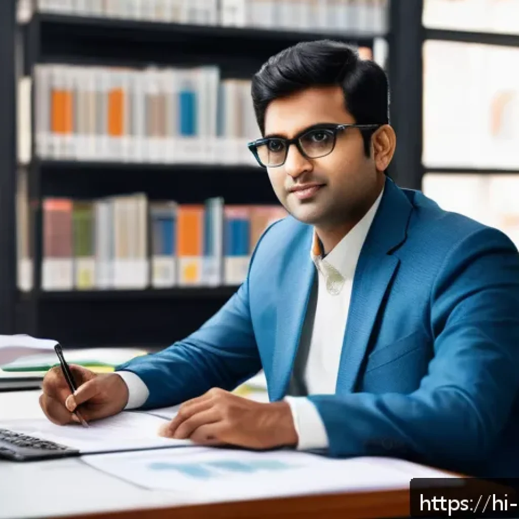 정책분석사로 커리어 전환하기 - A professional Indian policy analyst in a modern office setting, wearing formal attire including a n...