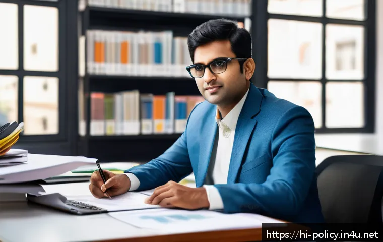정책분석사로 커리어 전환하기 - A professional Indian policy analyst in a modern office setting, wearing formal attire including a n...