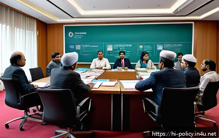 정책분석사와 정책 실행의 걸림돌 분석 - A detailed scene illustrating coordination challenges between different government departments in In...