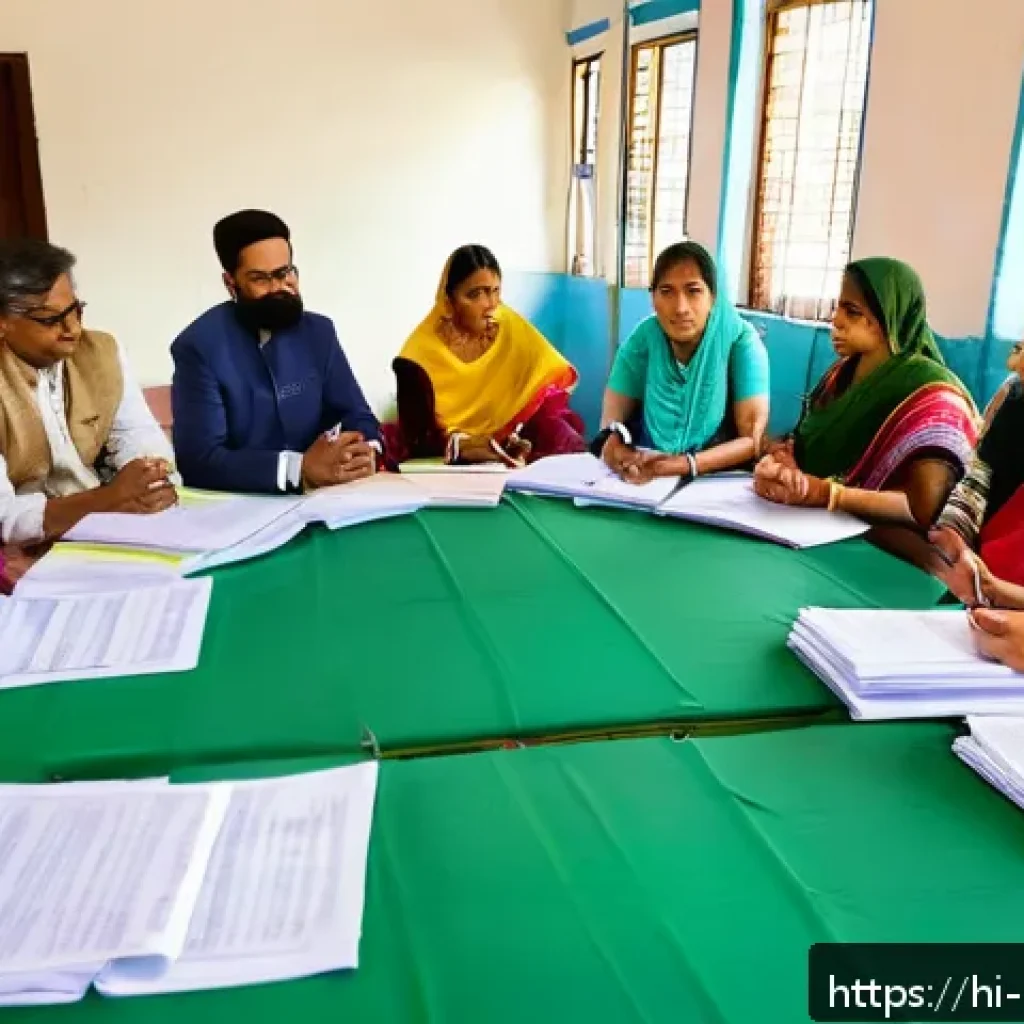 정책분석사와 공공 정책 성공 요인 분석 - A vibrant community policy meeting scene in an Indian urban setting, featuring diverse stakeholders ...