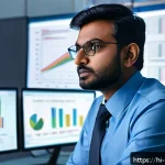 Home 19 정책분석사와 직무별 연봉 분석 - A professional Indian policy analyst in a modern government office setting, deeply focused on analyz...