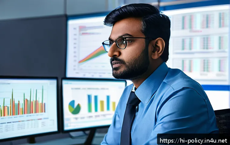 정책분석사와 직무별 연봉 분석 - A professional Indian policy analyst in a modern government office setting, deeply focused on analyz...