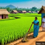 Home 18 정책분석사와 연구와 정책의 연계 사례 - A vibrant rural Indian village scene illustrating the Swachh Bharat Mission in action: local village...