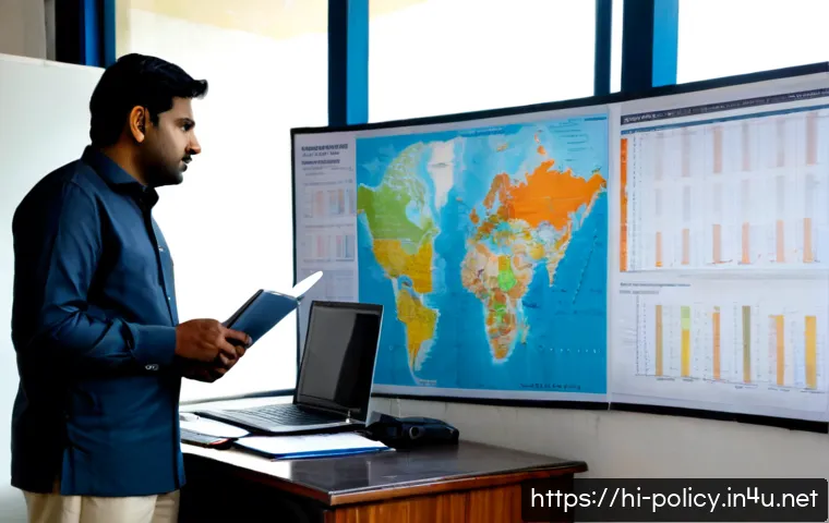 Home 17 정책분석사와 공공 프로젝트의 도전 과제 - Photorealistic Indian policy analyst in a modest government office, studying a large unlabeled infra...